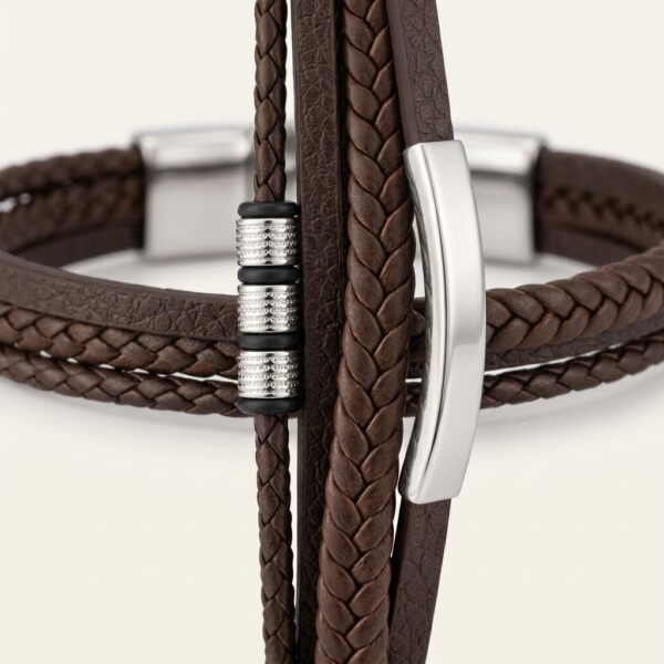 Pulsera Curva Plateada Café