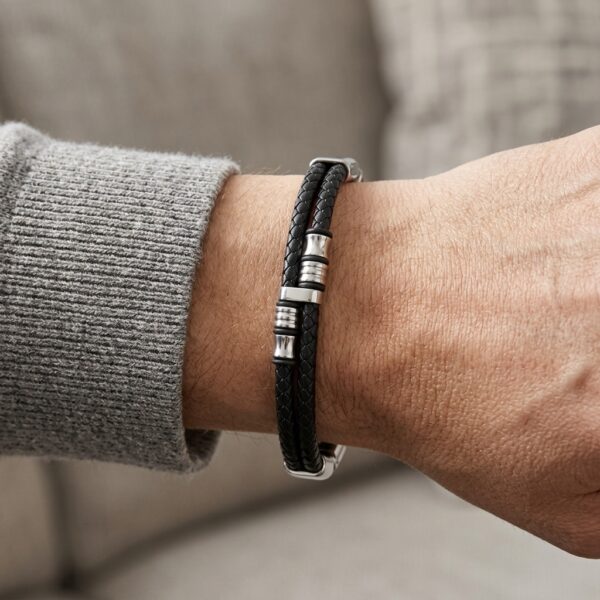 Pulsera Doble Trenza Negra