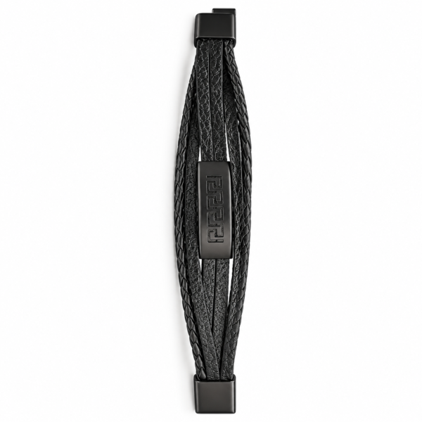 Pulsera negra con placa metálica de greca