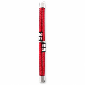 Pulsera Doble Trenza Roja Pulsera roja de doble trenza con detalles plateados