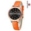 HAS-REL-005 Reloj Naviforce 5024 para mujer con correa naranja, esfera negra y caja en tono dorado rosado.